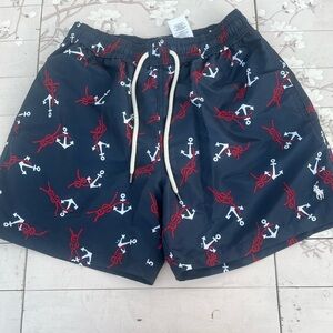 Polo by Ralph Lauren Dark Blue Swim Trunks with Red and White Nautical Design